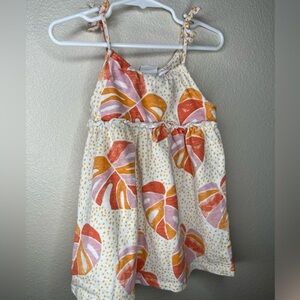 ZARA Monstera Leaf Pink Orange Dress Sleeveless Size 3/4 Years